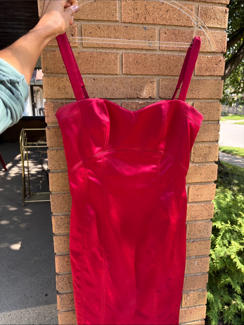 bebe Red Satin Mini Dress with Straps - Size M Gently Used